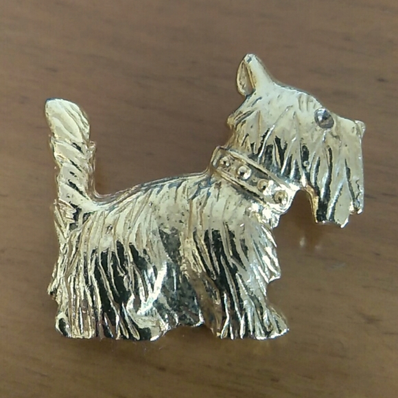 Scottie Dog Brooch Gold Tone - Picture 3 of 6